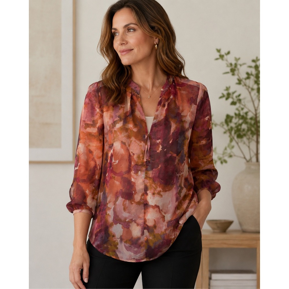 Ava & Grace Women Small Pink Floral Chiffon Boho Blouse NWT